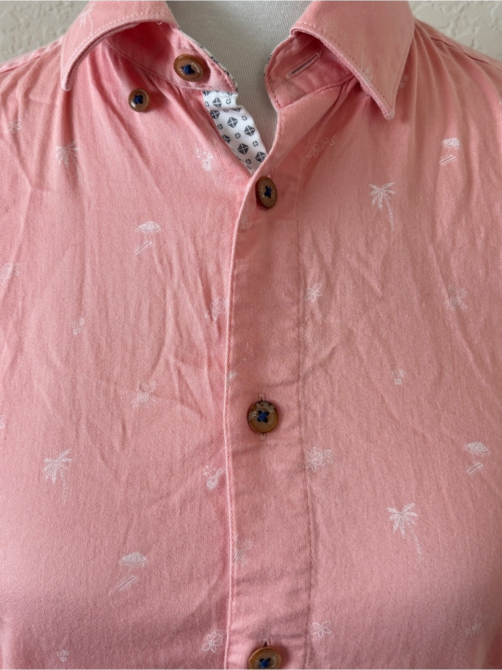 Ted Baker London Men's Sz 2 Pink Hawaiian Tropical Short Sleeve Button Up Shirt - Picture 2 of 5